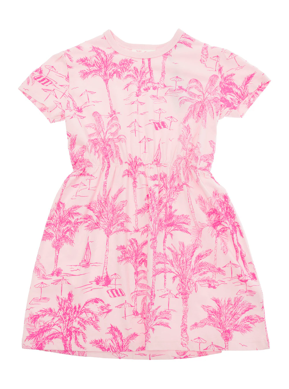 Mc2 Saint Barth Kids Leila Pink Dress With All-Over Palm Print Cotton Girl