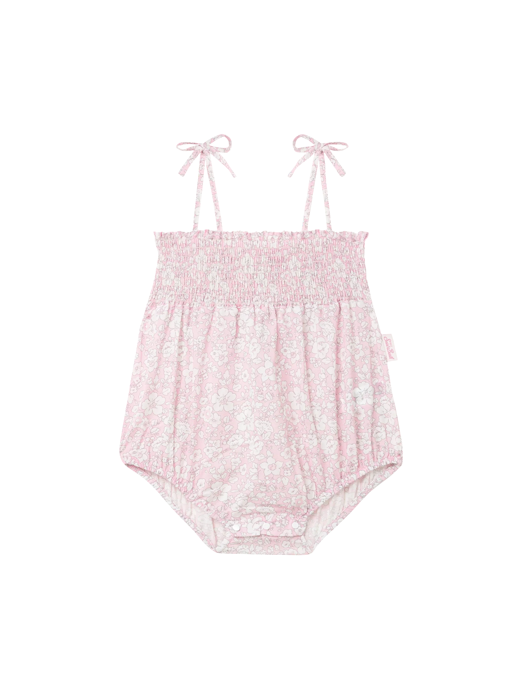 Mc2 Saint Barth Dudu Newborn Cotton Romper Suit With Flower Print Pink Overalls