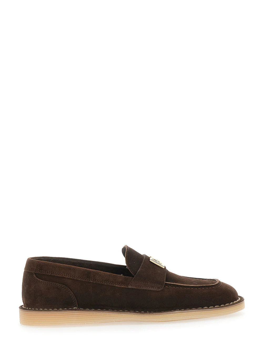 Dolce & Gabbana Brown Loafers With Logo Plate On The Front And Contrasting Stitching Suede For Women