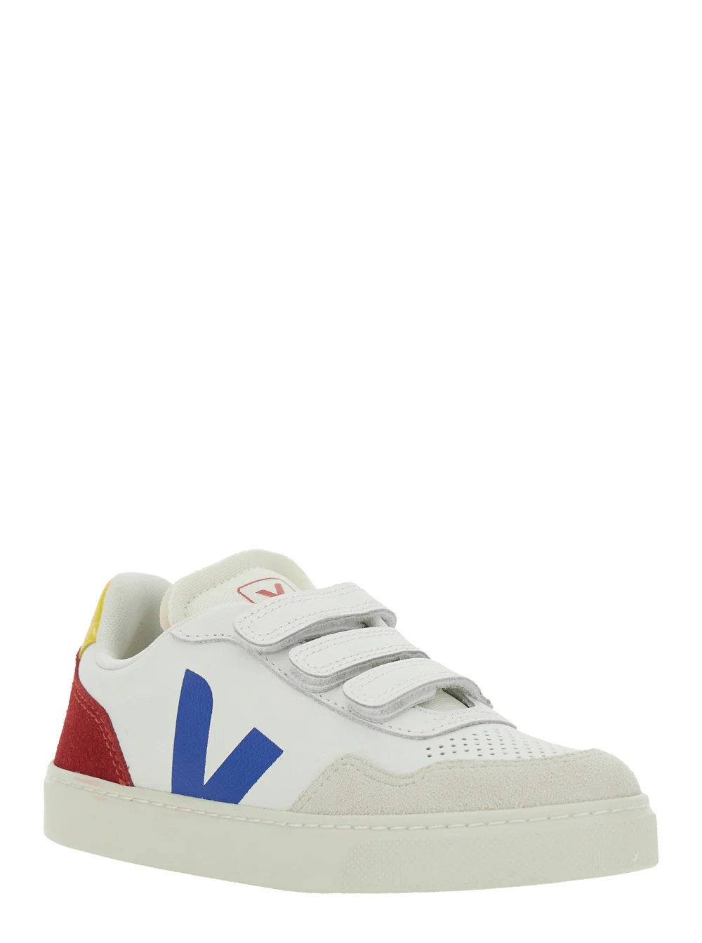 Veja Kids Sneaker V-90 Low Top with Logo Patch on the Side and Contrasting Heel Leather Lettering for Kids White Organic Traced