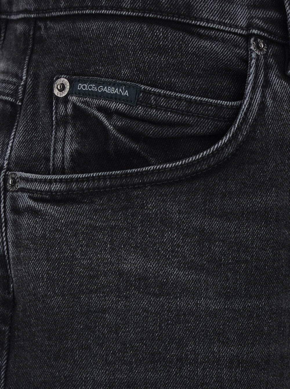 Dolce & Gabbana Black Jeans with Belt Loops and Logo Patch on the Back for Men Cotton