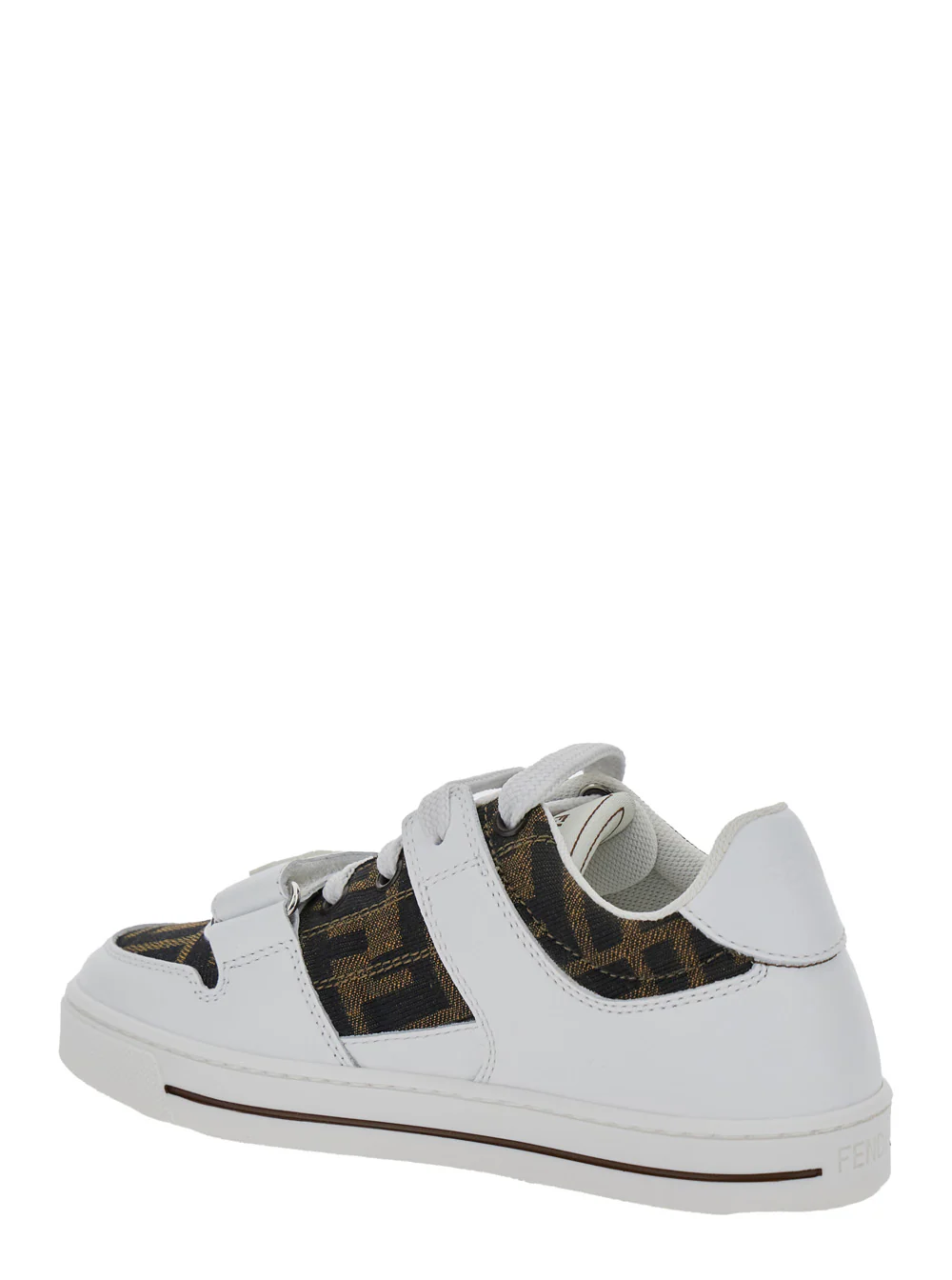 Fendi Kids White Sneakers with All-Over FF Motif in Leather Boy Calf