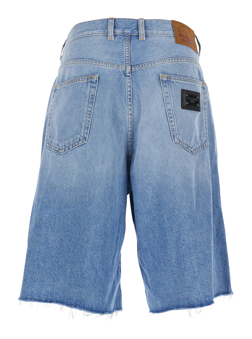 Dolce & Gabbana Blue Five-pocket Bermuda with metallic logo patch on the back in denim for men Light Cotton Shorts And