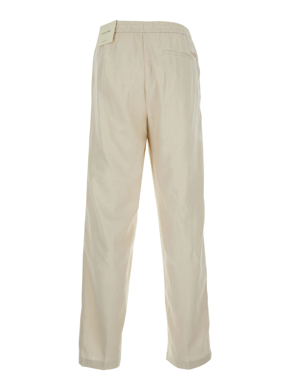 Calvin Klein Pants STRAIGHT LINEN PULL ON White with elastic waist and side pockets in Women Cotton Trousers