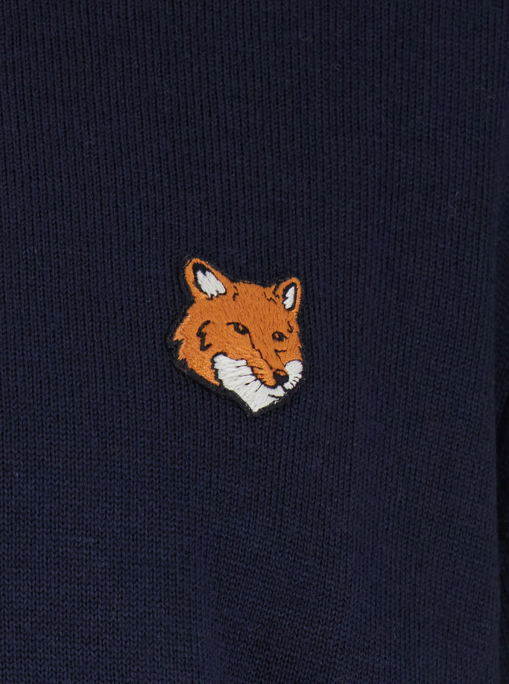 Maison Kitsuné Blue Crew Neck Sweater with Fox Patch on the Front in Wool Man Blu Merinos Extrafine Jersey