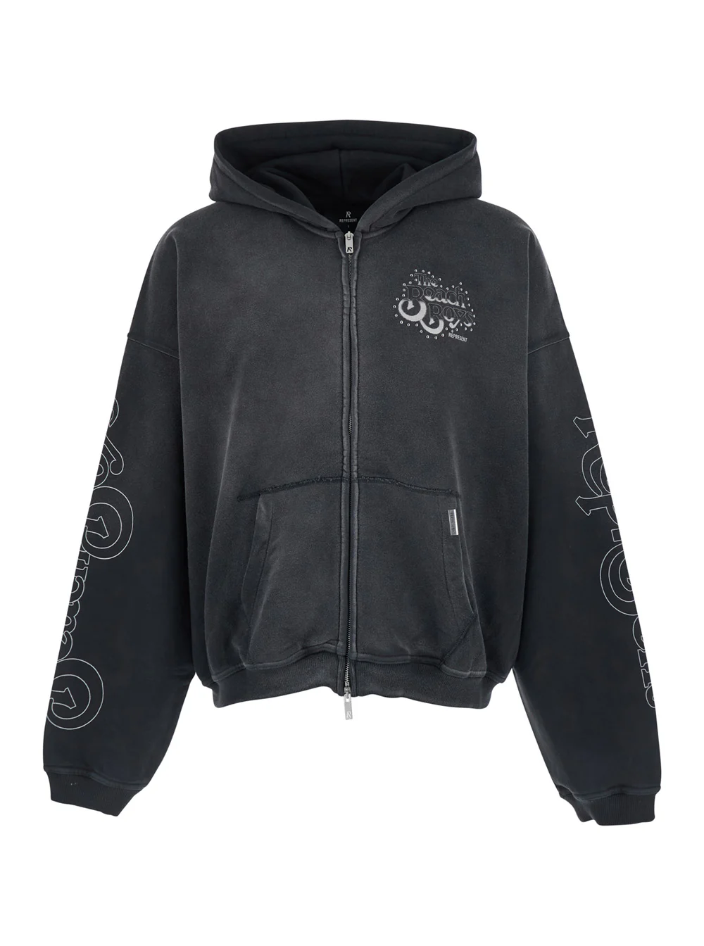 Represent Beach Boys Endless Summer Zip Through Hoodie With Hood And Pockets, Cotton, Black, Unisex Sweatshirts