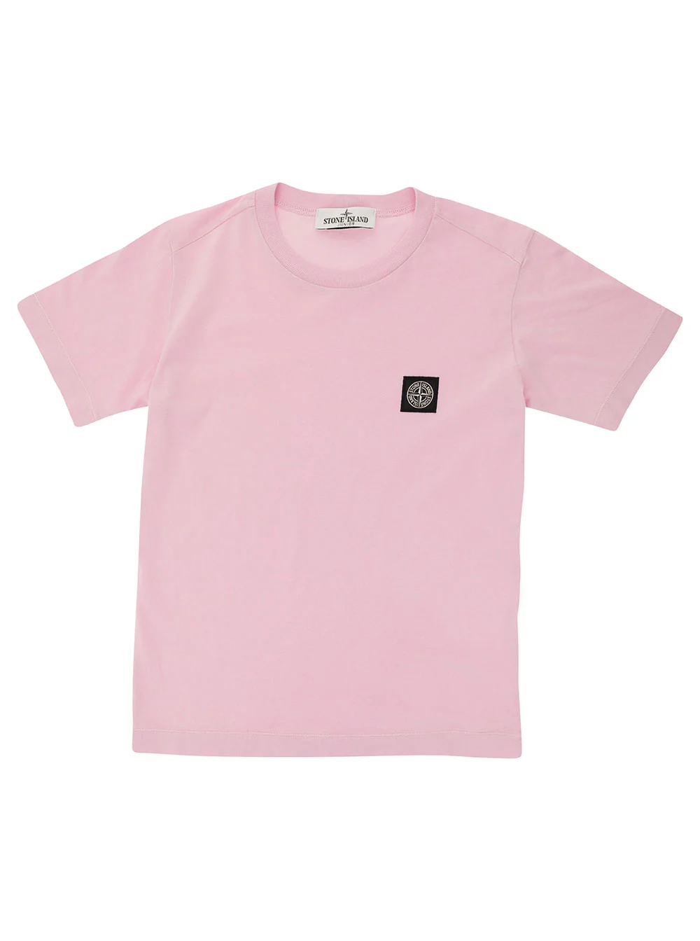 Stone Island Kids Pink Crewneck T-Shirt With Logo Patch Cotton Boy Tshirts And Polo Shirts