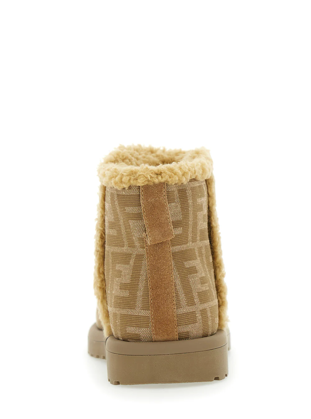 Fendi Kids Beige Ankle Boots with All-Over FF Motif in Fabric Girl Polyamide Cotton