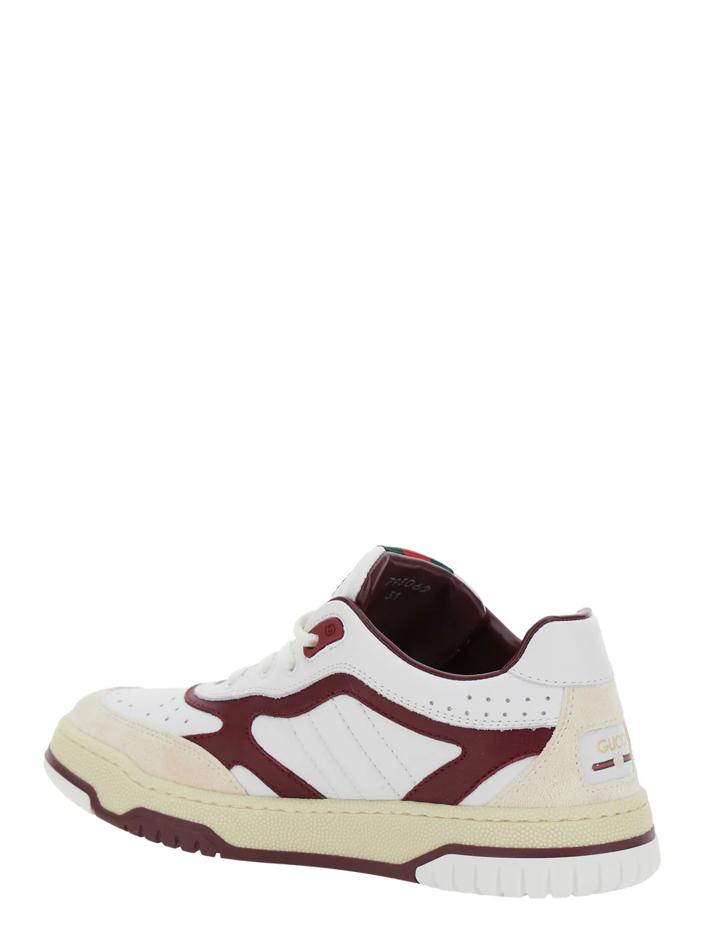 Gucci Kids White Low Top Sneakers with Web Tongue in Leather Boy Calf