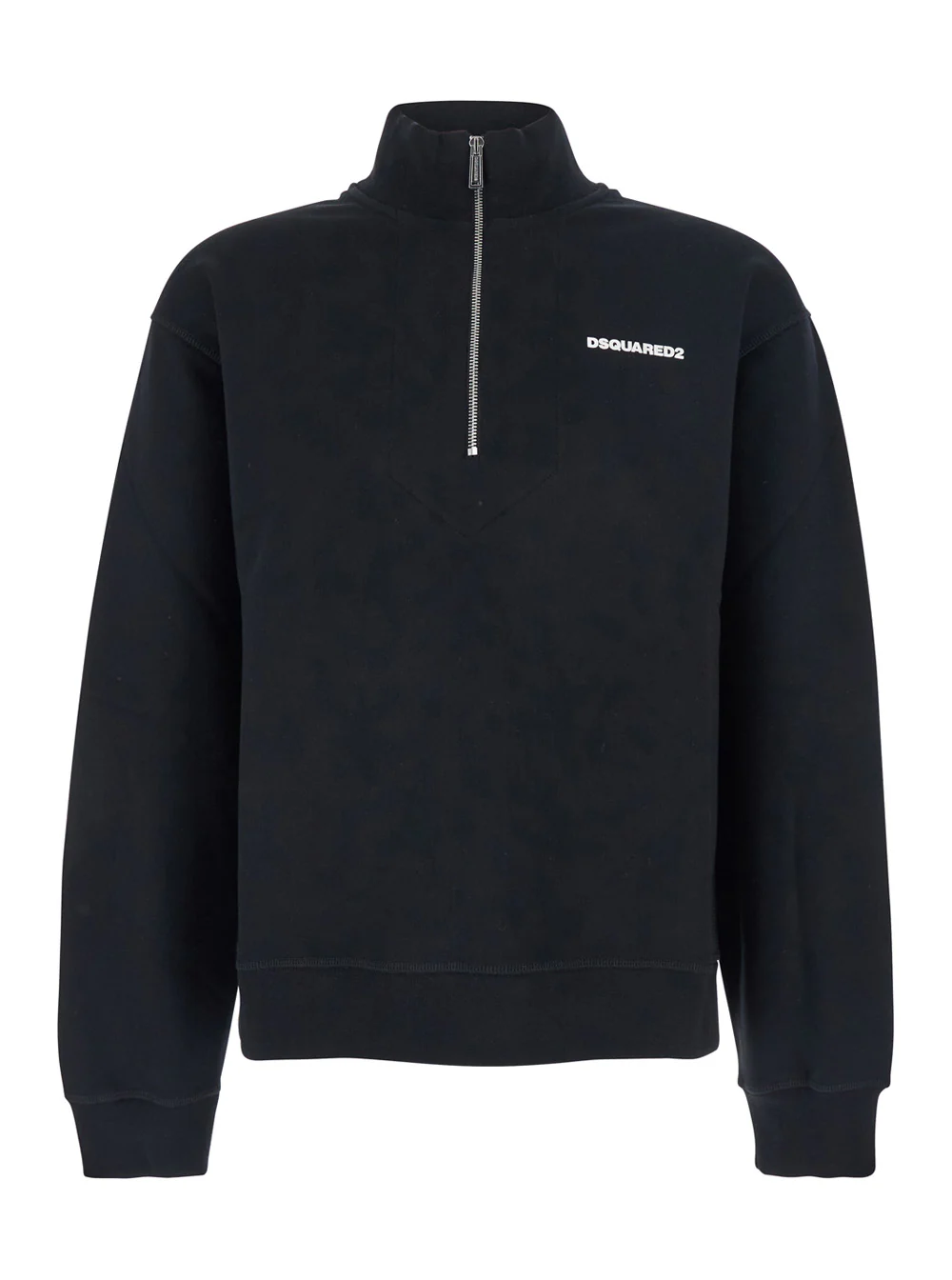 Dsquared2 Black High Neck Sweatshirt with Lettering Logo on the Front in Cotton Man Sweatshirts