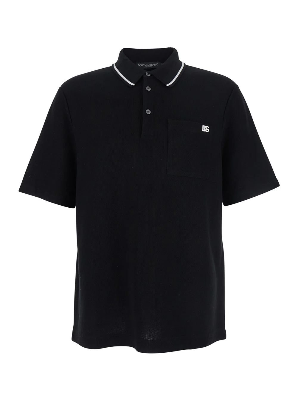 Dolce & Gabbana Black Polo Shirt with Contrasting Classic Collar and Logo Embroidery on the Front in Cotton Piquet Man Tshirts