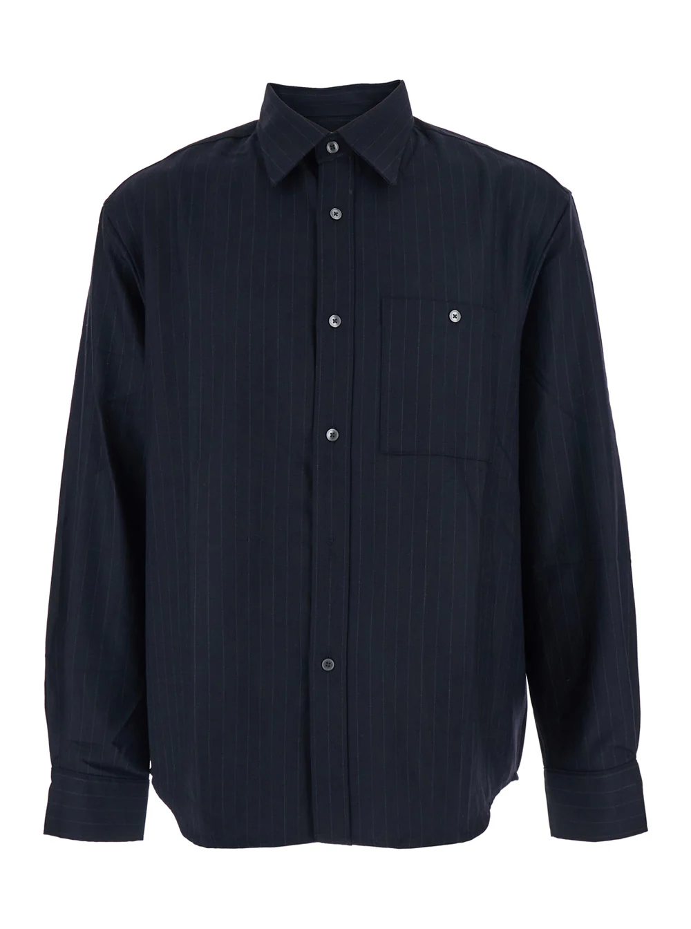 Tonywack Blue Pinstriped Shirt with Pointed Collar in Wool Blend Man Blu Polyester And Blouses