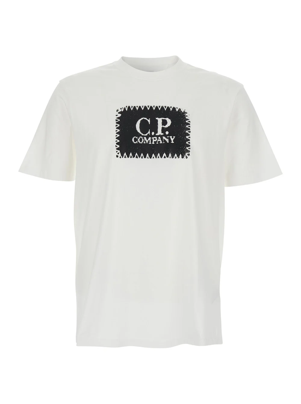 C.P. Company White Crew Neck T-Shirt with Logo on Front for Men Cotton Tshirts And Polo Shirts