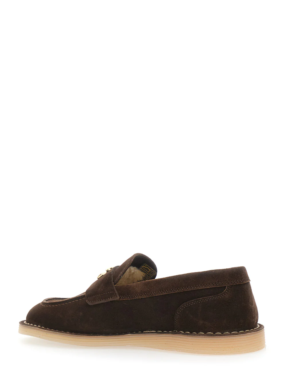Dolce & Gabbana Brown Loafers With Logo Plate On The Front And Contrasting Stitching Suede For Women