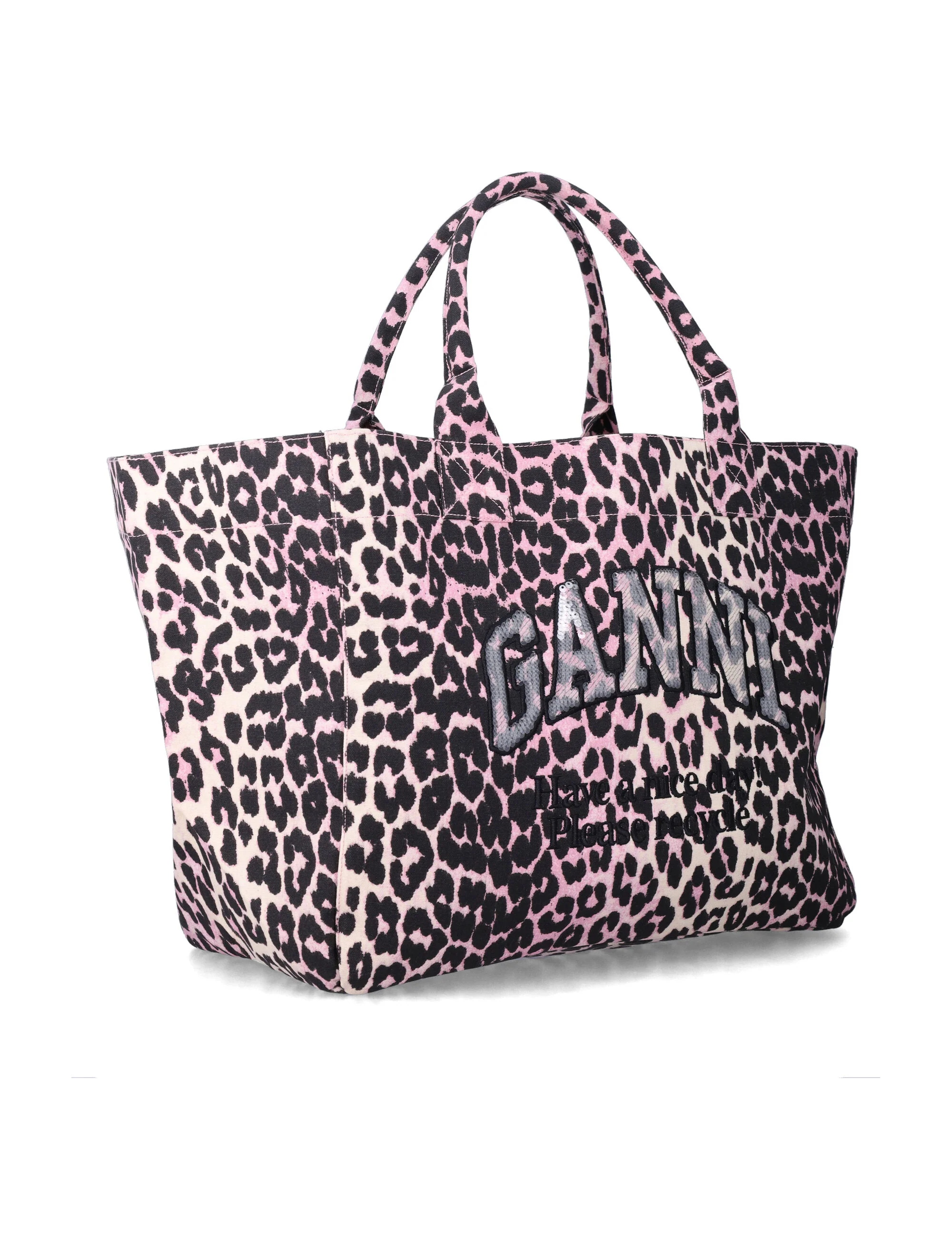 Ganni leopard sequin XXL tote Mauve Leo Recycled Cotton