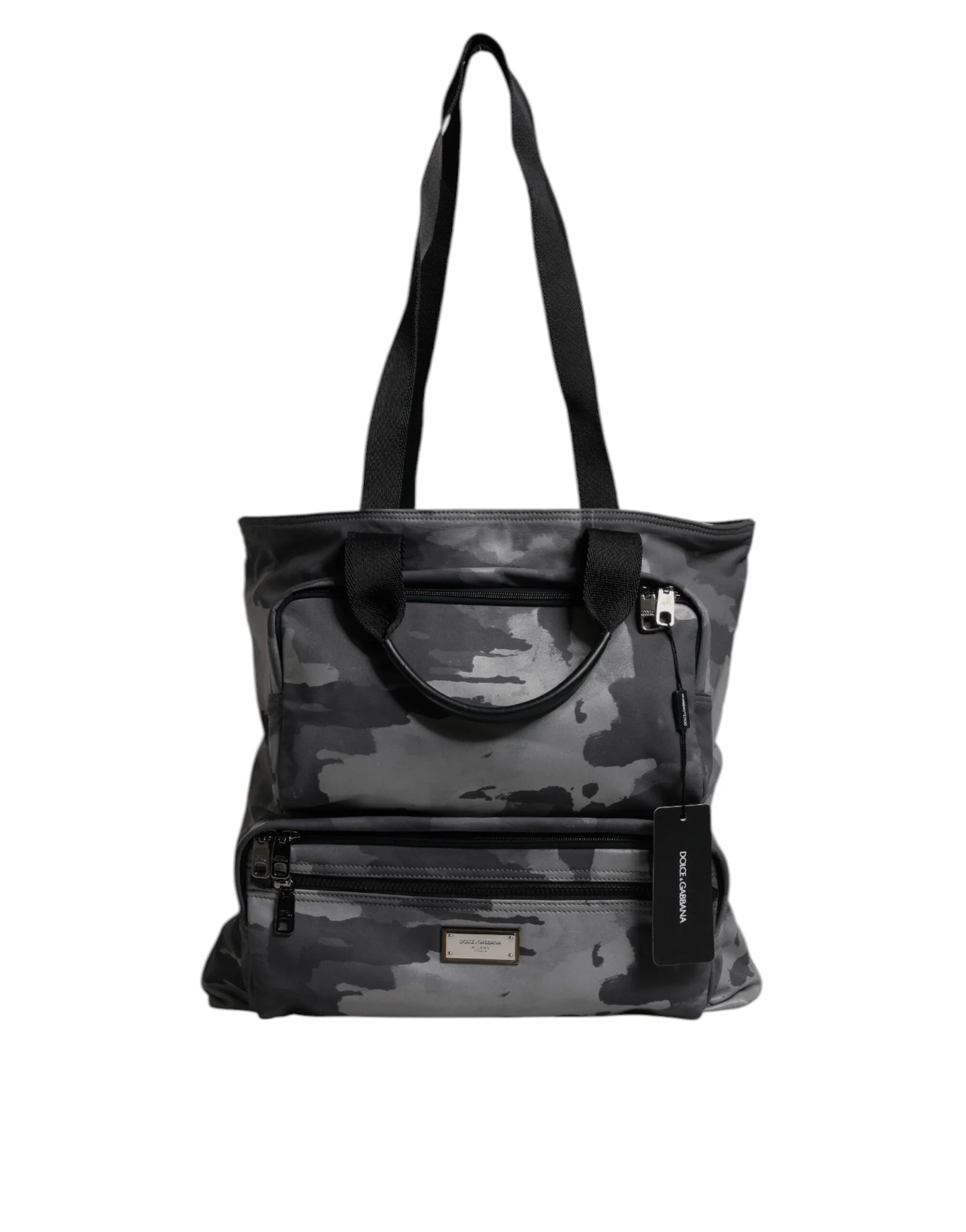 Dolce & Gabbana Black Camouflage Shoulder Strap Logo Plaque Bag Cotton Nylon Polyester Calf