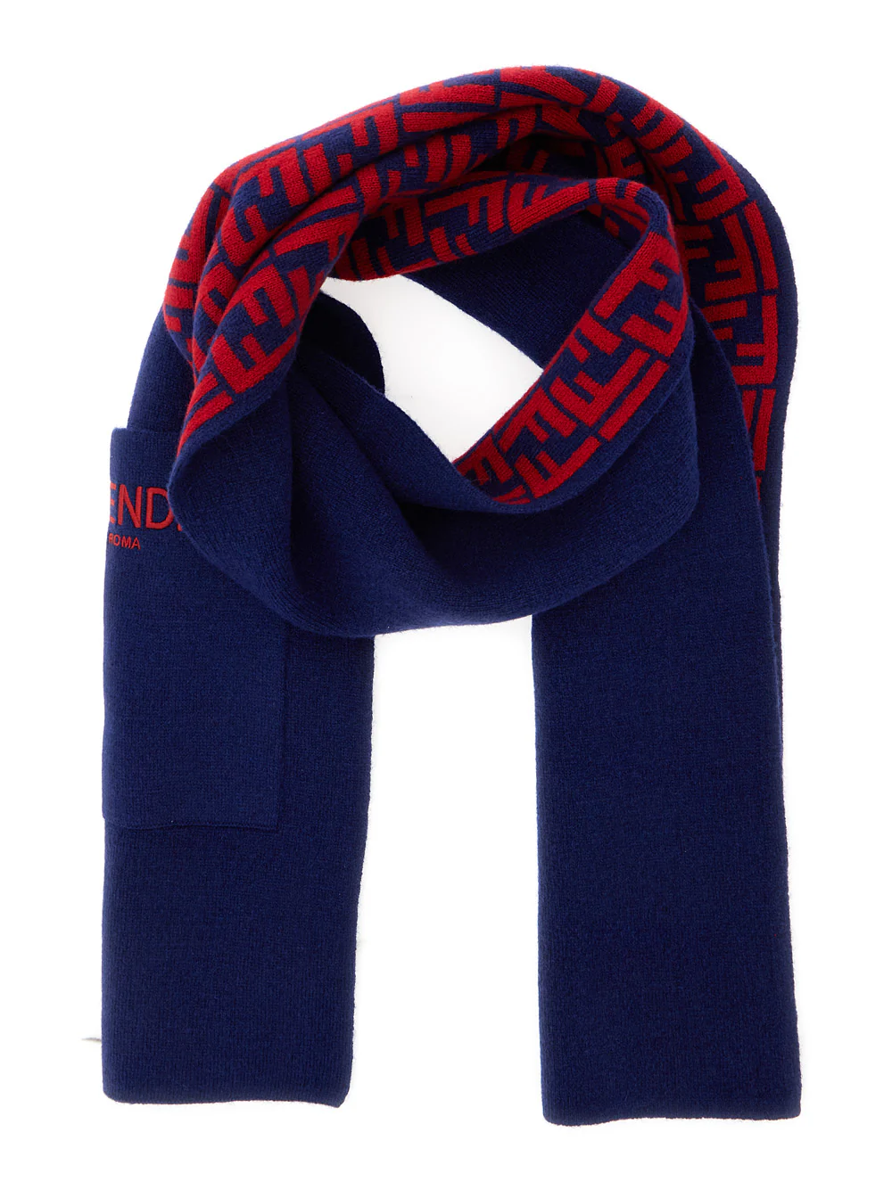 Fendi Kids Blue Wraparound Scarf with Logo Patch on the Front in Wool and Cashmere Boy Blu Polyamide Scarfs Foulards