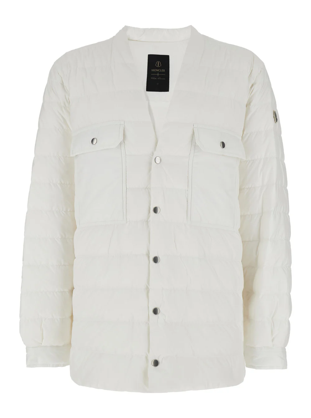 Rick Owens X Moncler White Down Jacket with Logo Patch on the Sleeve and Snap Buttons in Tech Fabric Man Polyester