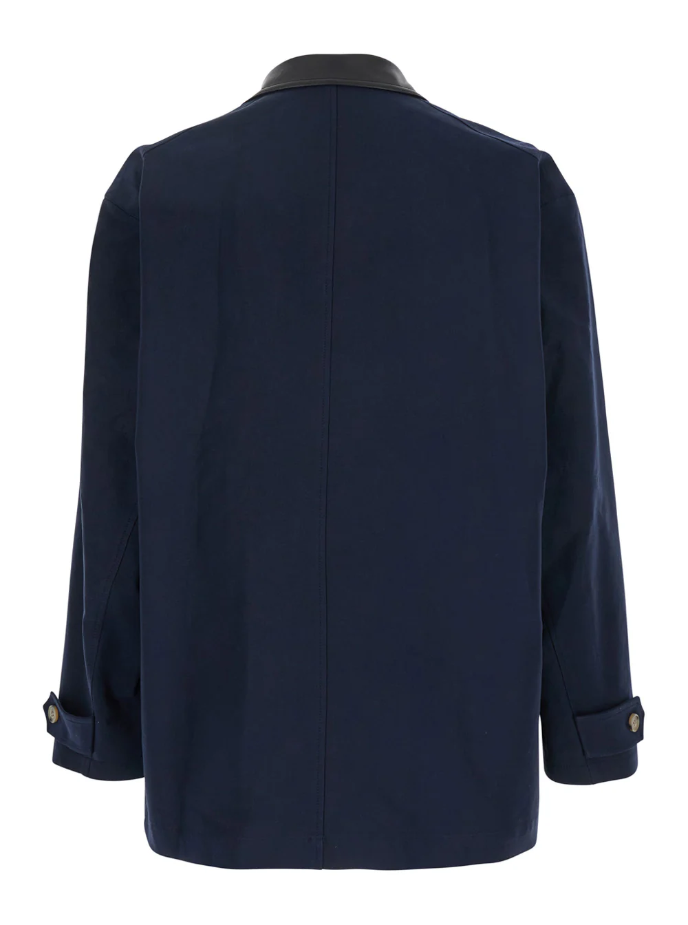 After Pray Blue Jacket with Leather Collar and Welt Chest Pockets in Cotton Man Blu Outerwear