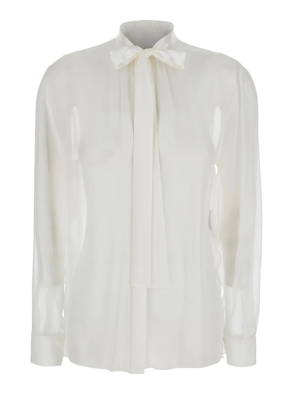 Dolce & Gabbana White Shirt with Pussy-Bow Collar in SIlk Woman And Blouses