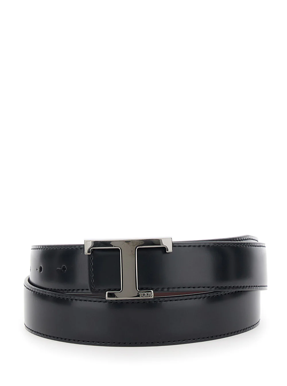 Tod's Black Belt with Adjustable Buckle Closure and T Logo Plaque in Leather Man Calf