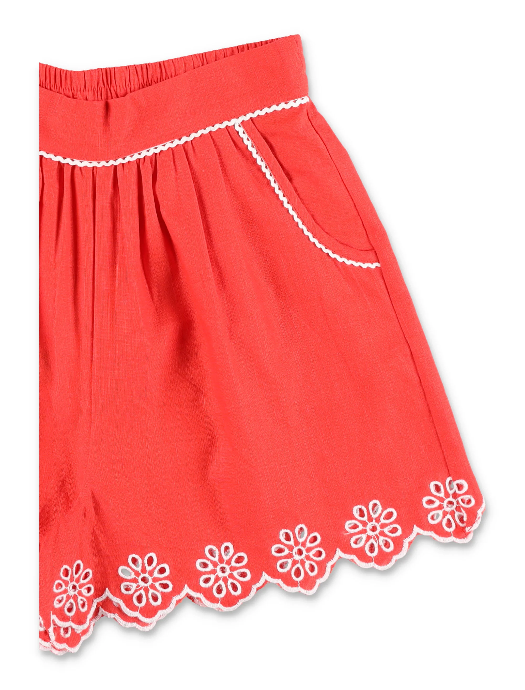 Stella Mccartney Kids Scalloped Hem Shorts Red Linen