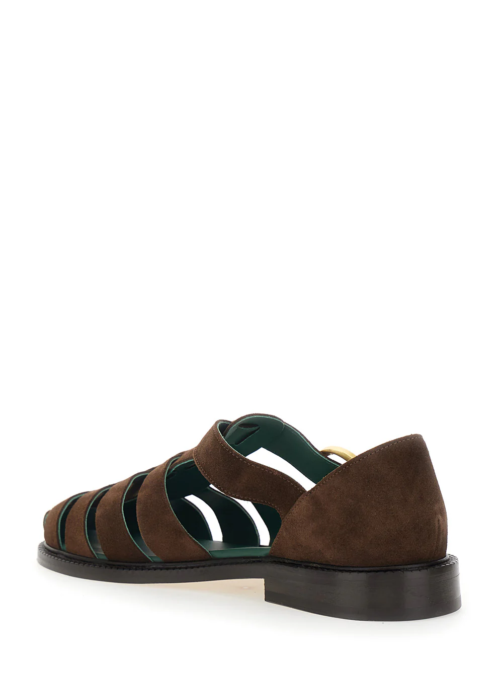 Vinny'S Brown Cage Design Sandals with Suede Closure for Men Flat Shoes