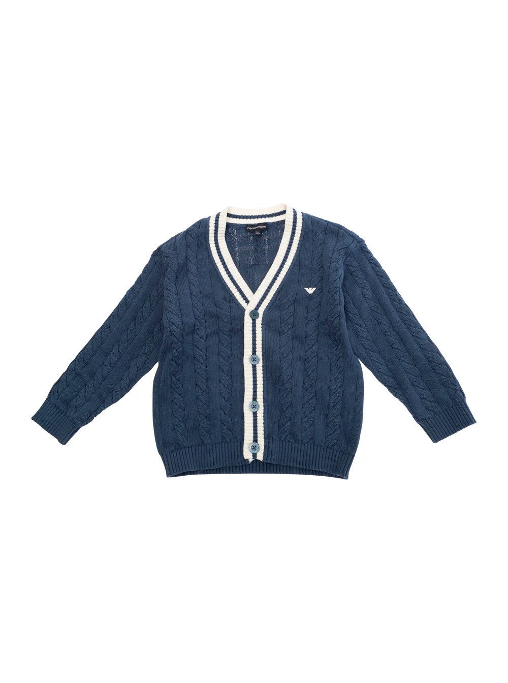 Emporio Armani Kids Blue Cardigan With V Neck And Logo Embroidery On The Front Cotton Boy Blu Jersey