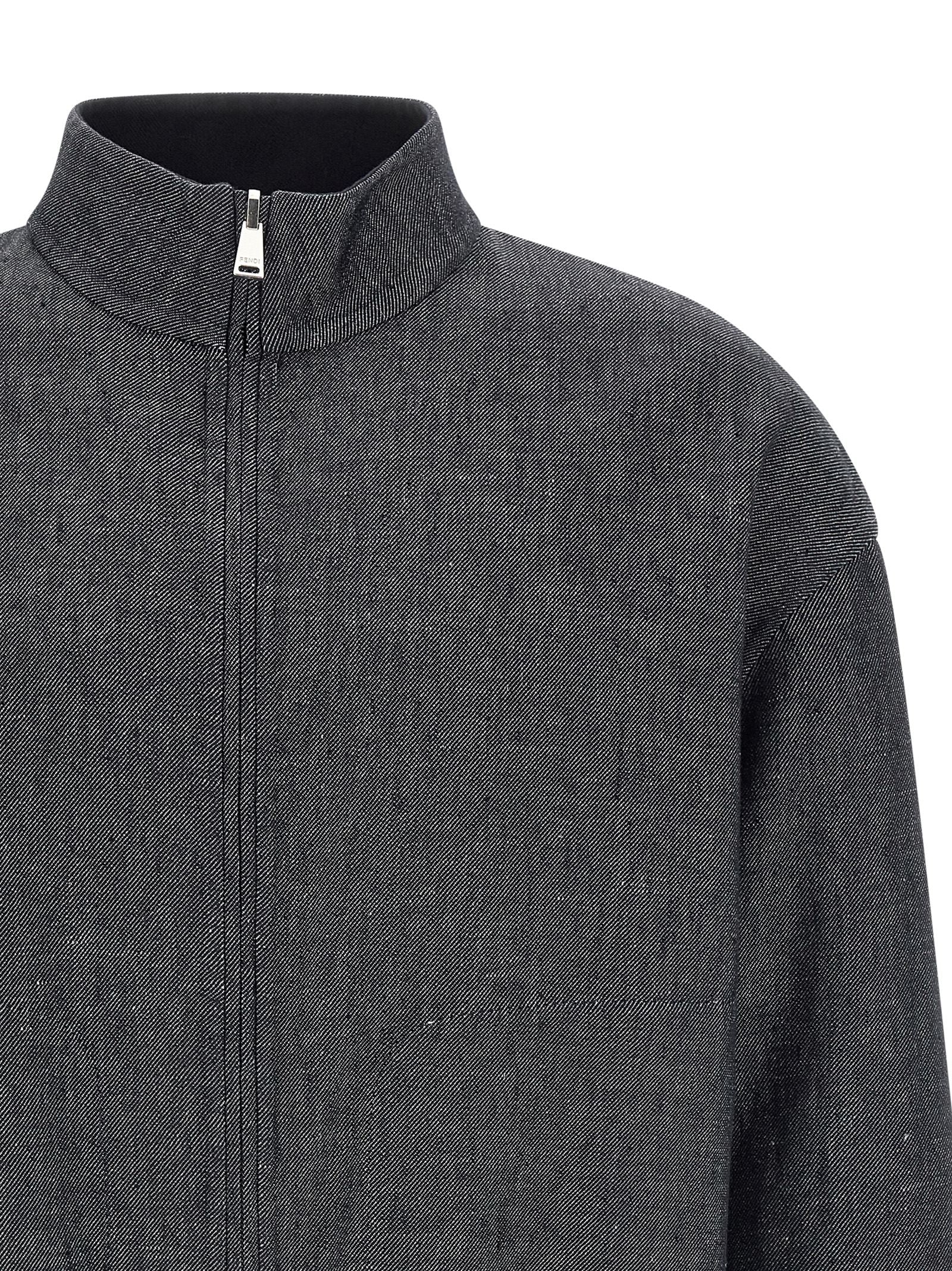 Fendi FF Selleria reversible blouson Blue Linen Cotton Silk Down Jacket, Parka, Casual Jackets
