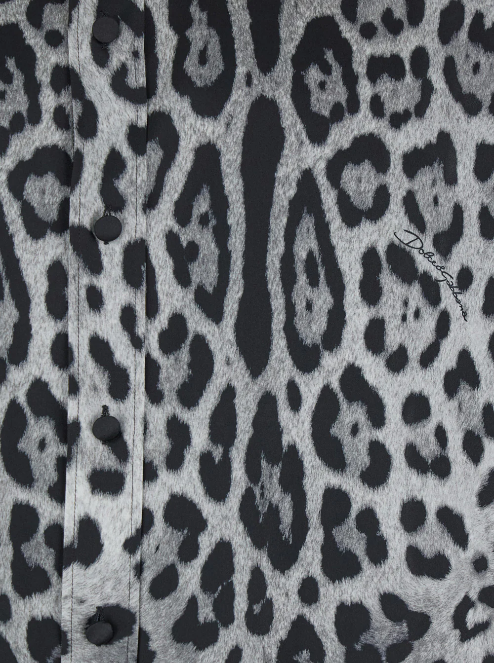 Dolce & Gabbana Grey Shirt with Leopard Print All-Over and Logo Lettering in Silk Man Blouses