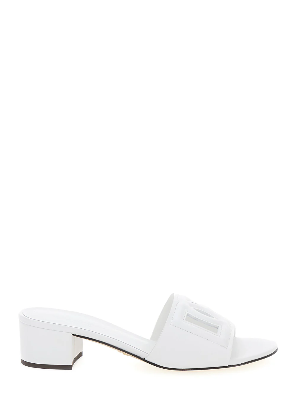 Dolce & Gabbana White Mules With Low Heel And Dg Millennials Detail Smooth Leather Woman Heels