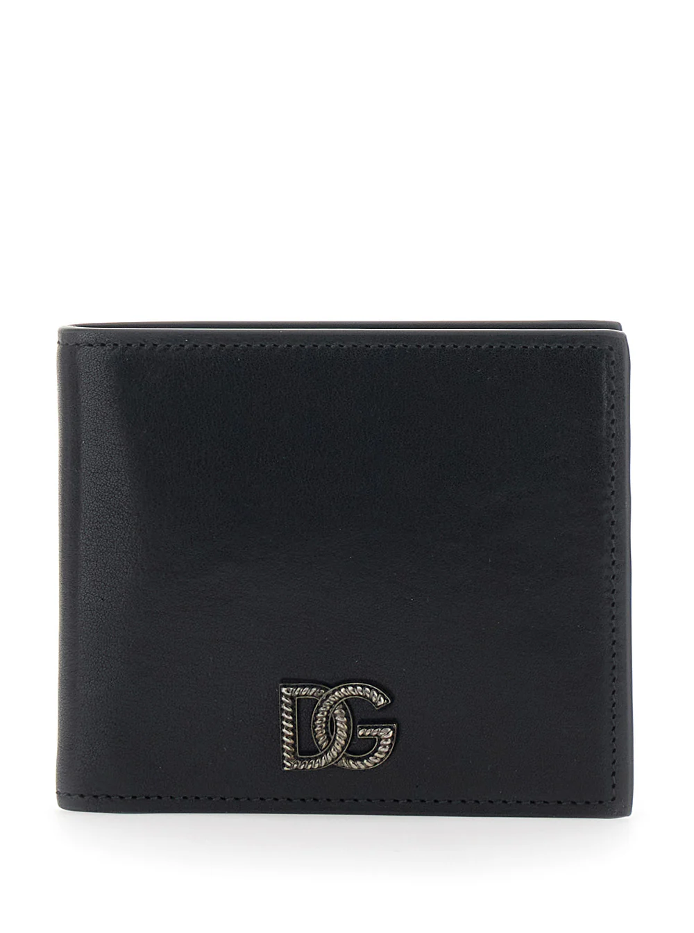 Dolce & Gabbana Black Bi-Fold Wallet with Logo Plate In Leather for Men Calf Products