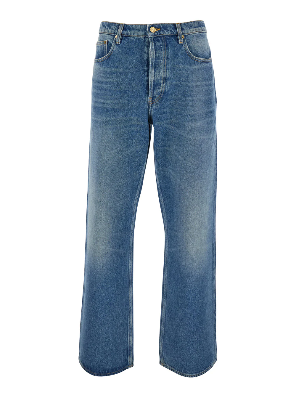 Golden Goose Blue Wide Leg Jeans with Bleach Effect in Denim Cotton for Men Blu