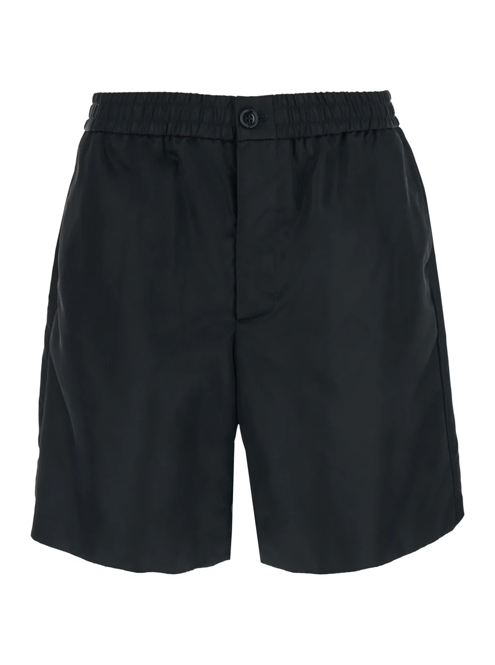 AMI Paris Black Shorts With Elastic Waist And Ami De Coeur Detail On The Back In Tech Fabric Man Bermuda
