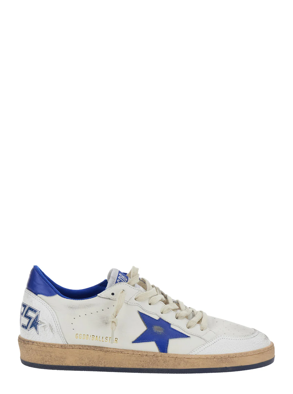 Golden Goose Sneaker Ballstar Low Top with Star Patch on the Side and Maxi Lettering Back in White Leather for Men Goat Cow Polyamide Ovine
