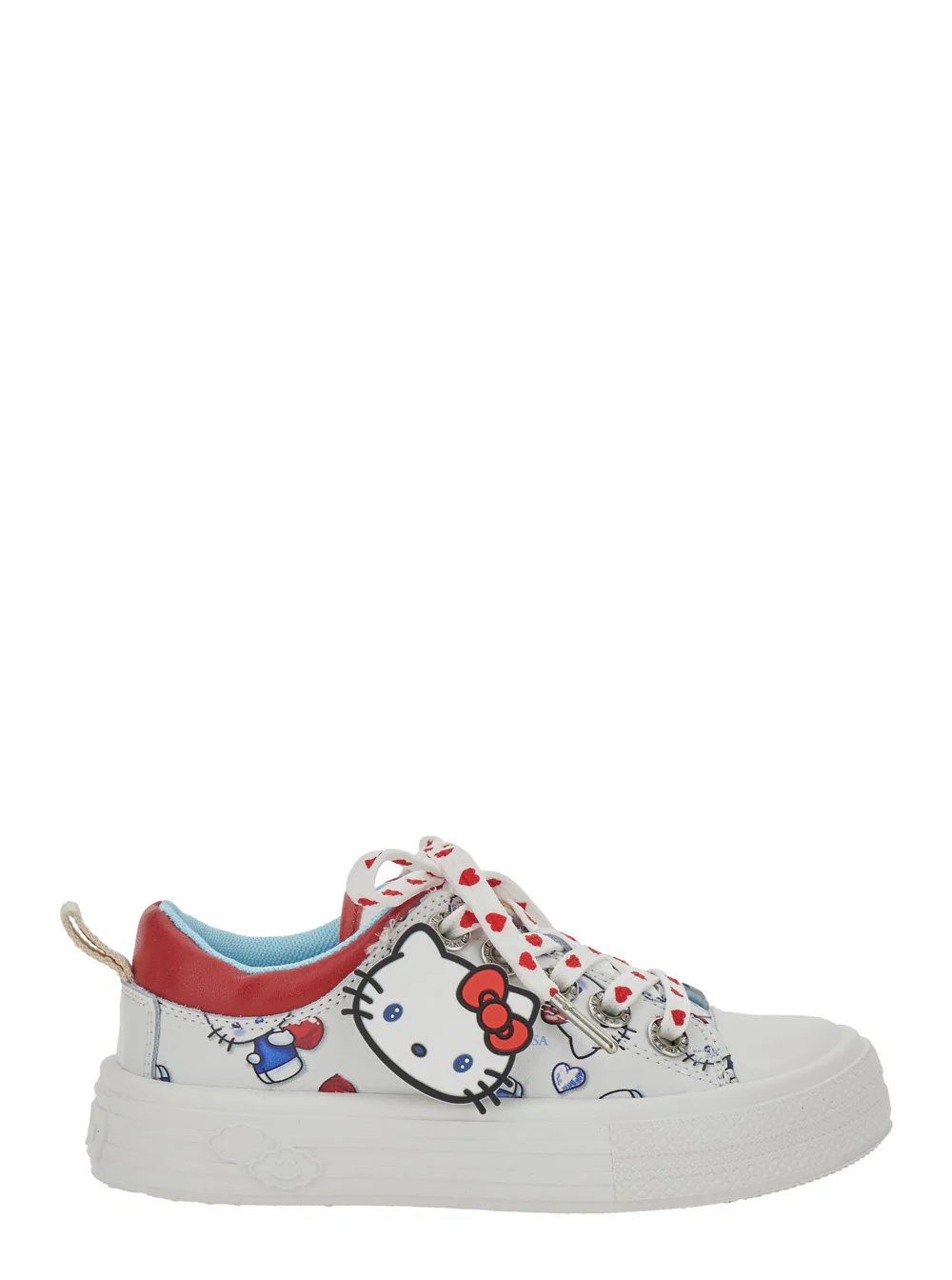 Monnalisa Kids Low Top Hello Kitty Sneakers With Patch And All-Over Decoration White Leather For Girls