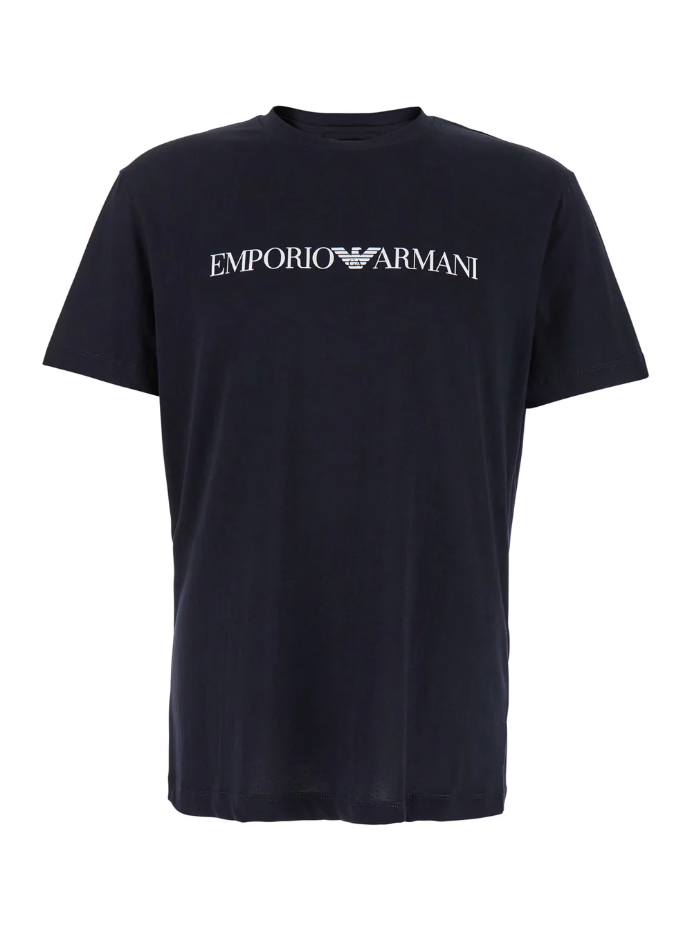 Emporio Armani Blue T-Shirt with Contrast Logo Lettering Print for Men Blu Cotton Tshirts And Polo Shirts