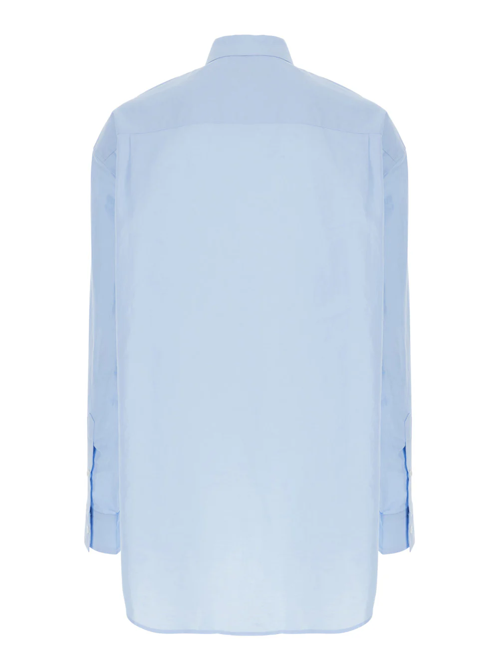 JW Anderson Light Blue Shirt with Classic Collar and Embroidery Detail on Front Cuff in Linen Cotton Blend Man Blouses