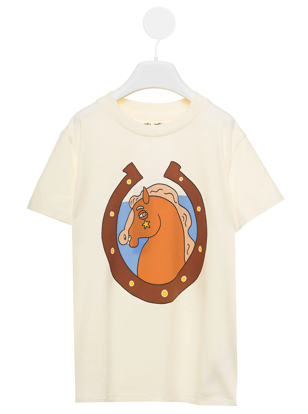 Mini Rodini Kids Cream T-Shirt Organic Cotton With Front Print White Elastane Tshirts And Polo Shirts