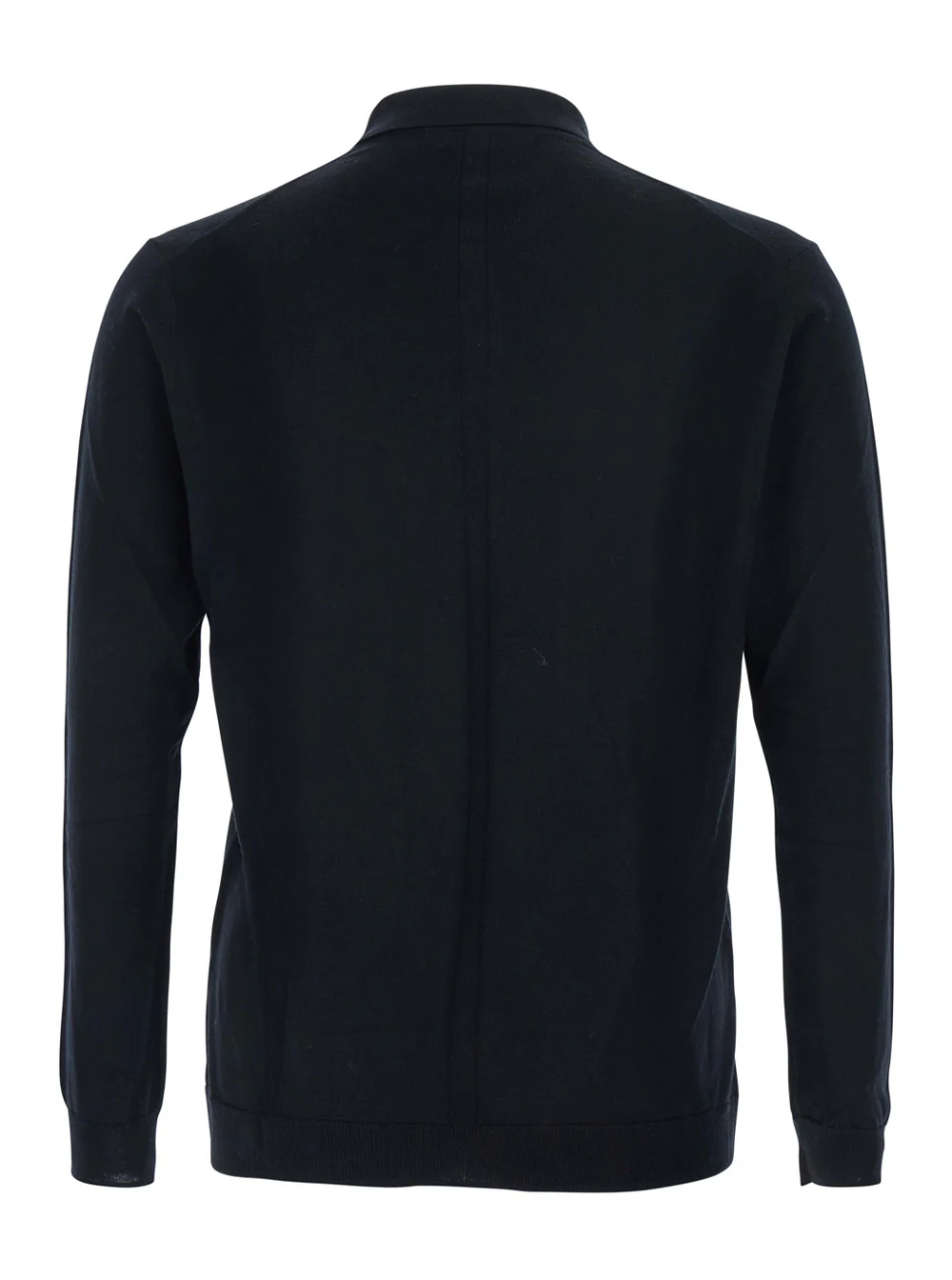 Low Brand Black Sweater with Polo Shirt Style Collar and Long Sleeves in Wool Man Jersey