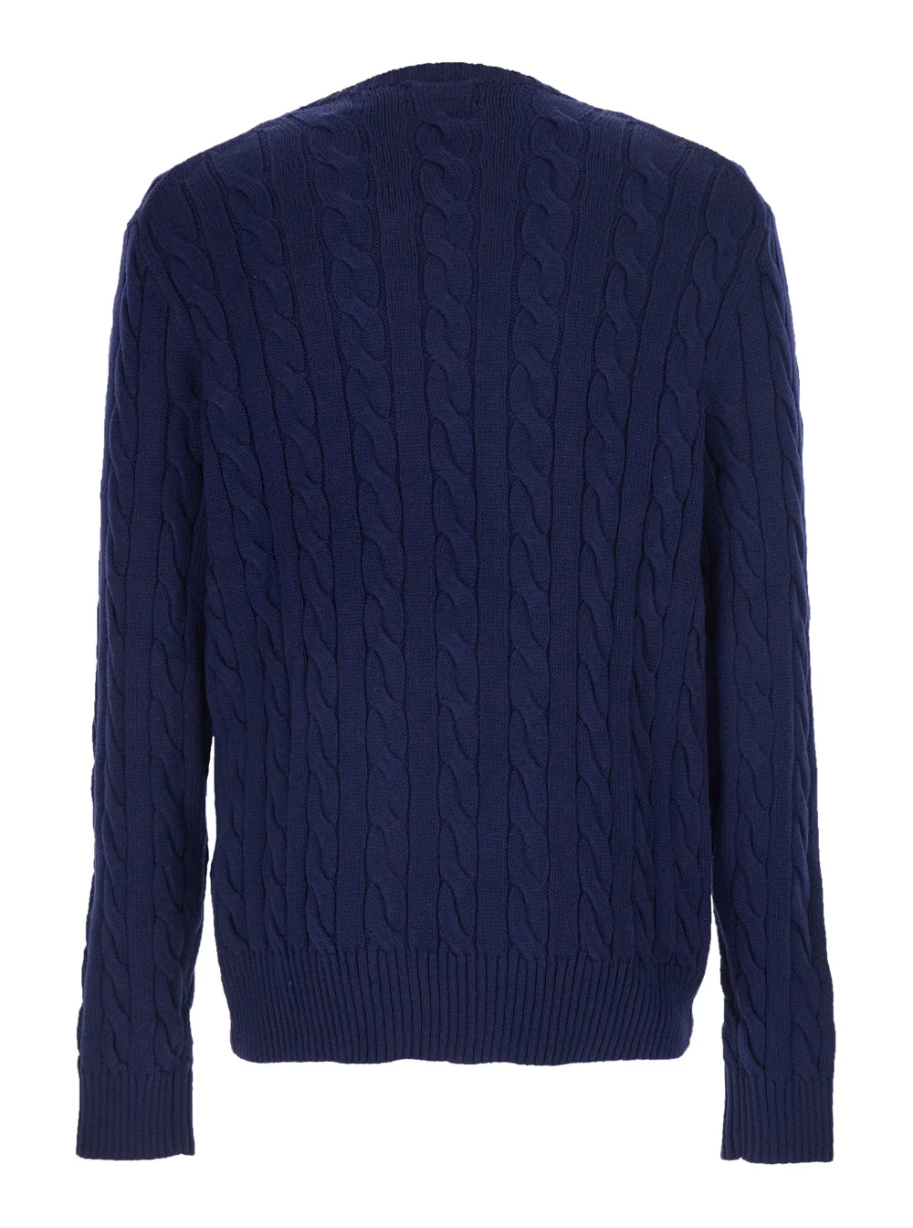 Polo Ralph Lauren Blue Crewneck Sweater with Braided Knit and Pony Embroidery on the Front in Cotton Man Blu Jersey