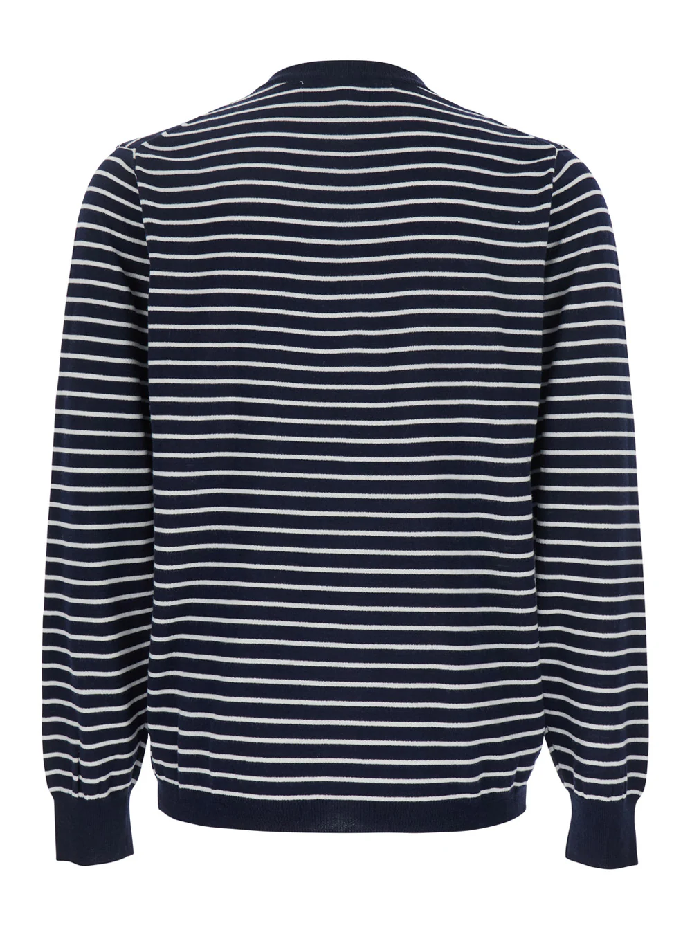 After Pray Blue Crewneck T-Shirt with All-Over Striped Motif in Cotton Man Blu Rayon Jersey
