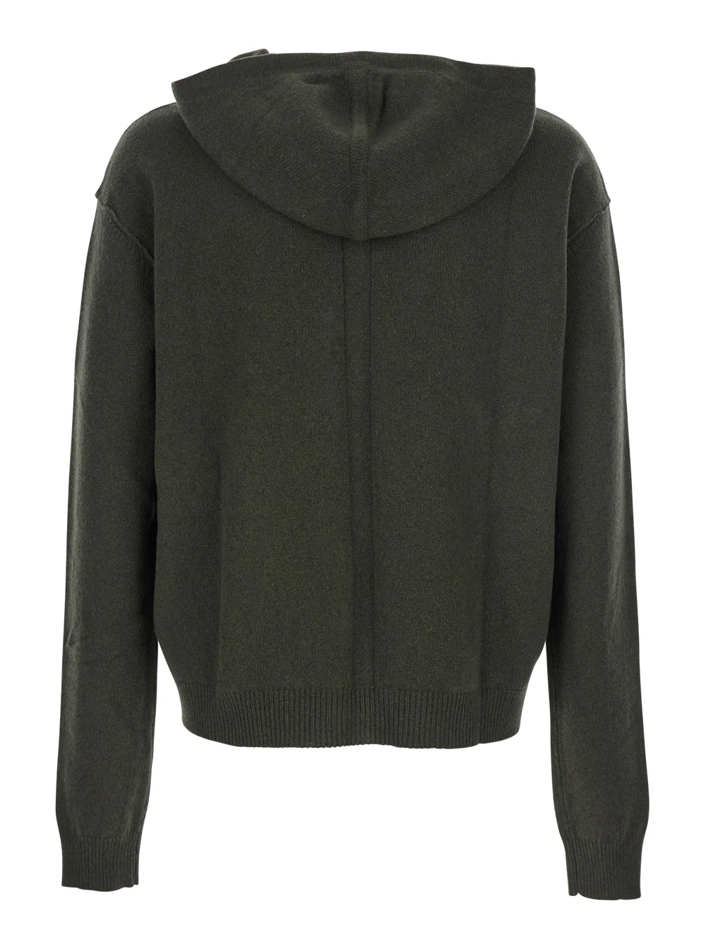 Rick Owens Green Sweatshirt with Contrasting Drawstring Hood in Cashmere and Wool Man Sweatshirts