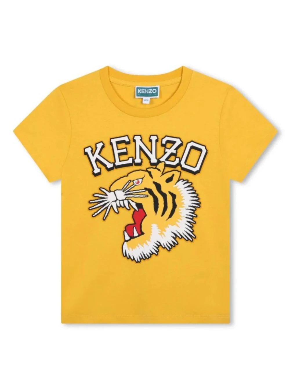 Kenzo Kids Yellow Crewneck T-Shirt With Maxi Logo Print On The Front And Lettering Rear Cotton Girl Tshirts Polo Shirts