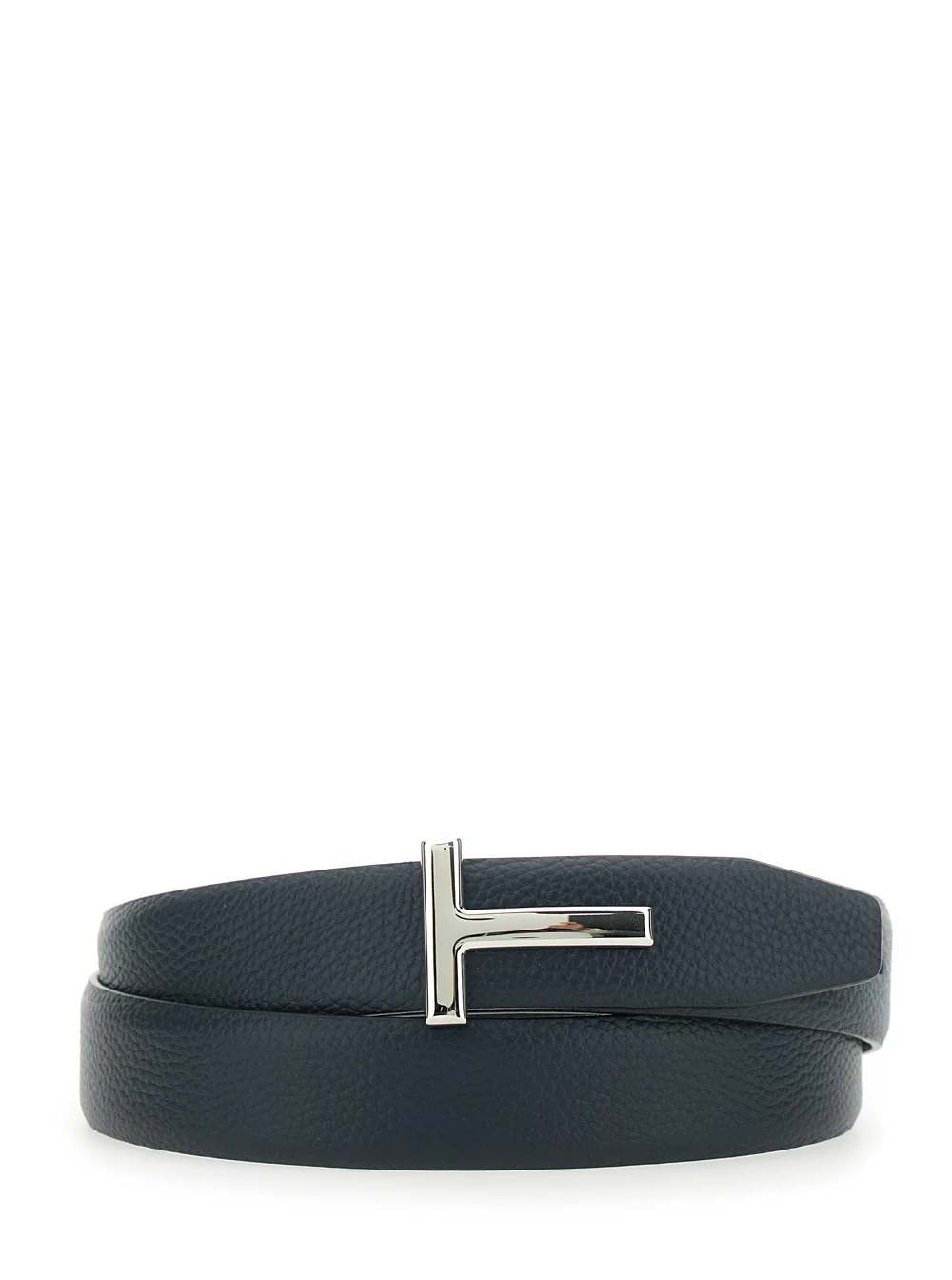 Tom Ford Reversible Belt With T Buckle And Crocodile-Embossed Leather Effect Blue For Men Blu Calf