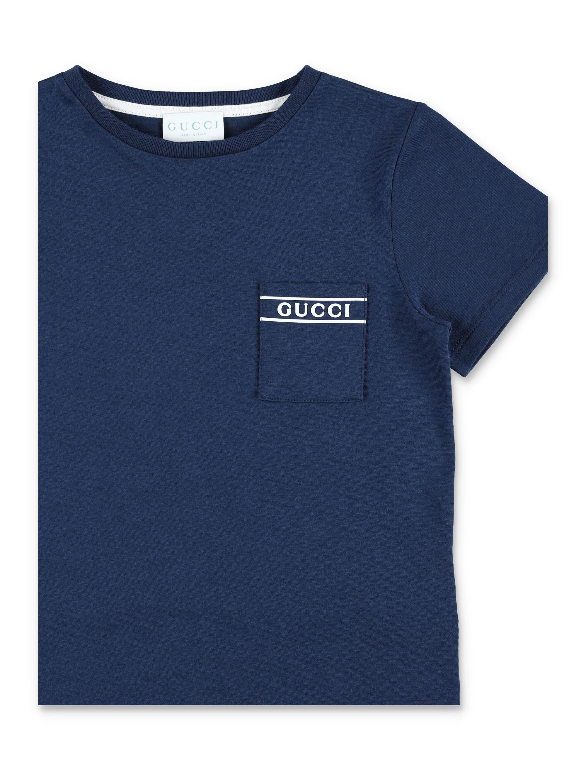 Gucci kids cotton pocket T-shirt Prussian Blue/white