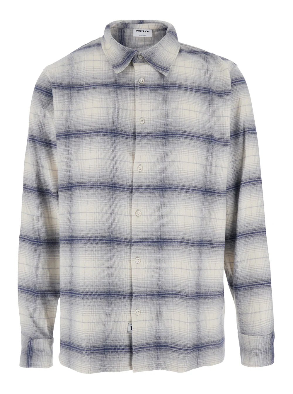 Won Hundred Grey Shirt with Classic Collar and All-Over Check Motif in Cotton Man Blouses