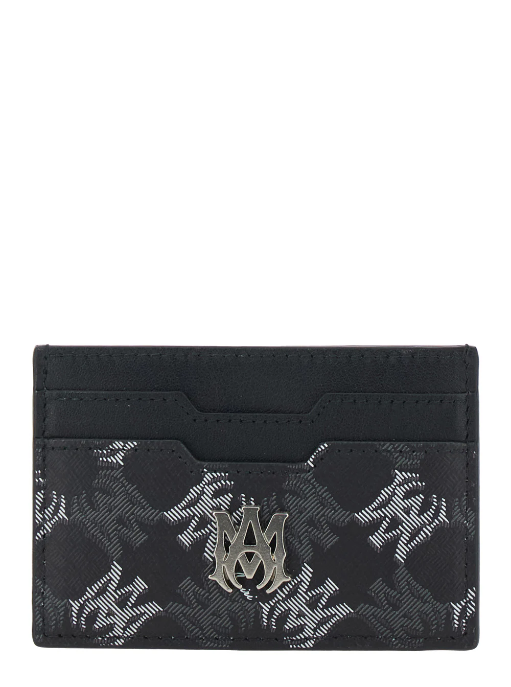Amiri Black Leather Card Holder with All-Over Logo for Women Cotton Linen Polyurethane Products