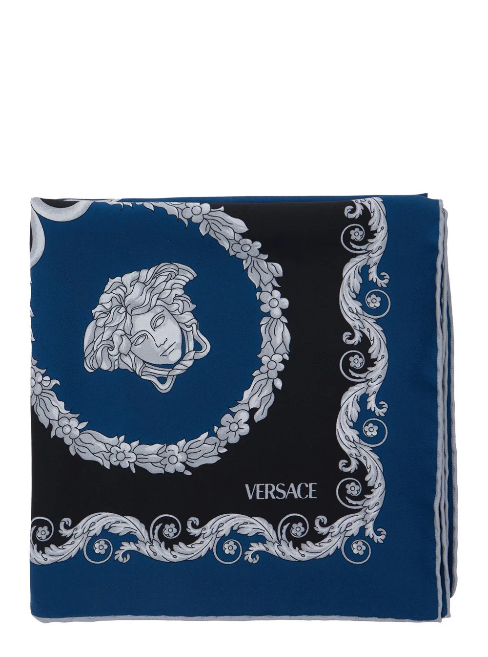 Versace Blue Scarf with All-Over Baroque motif In Silk for Men Blu Scarfs And Foulards