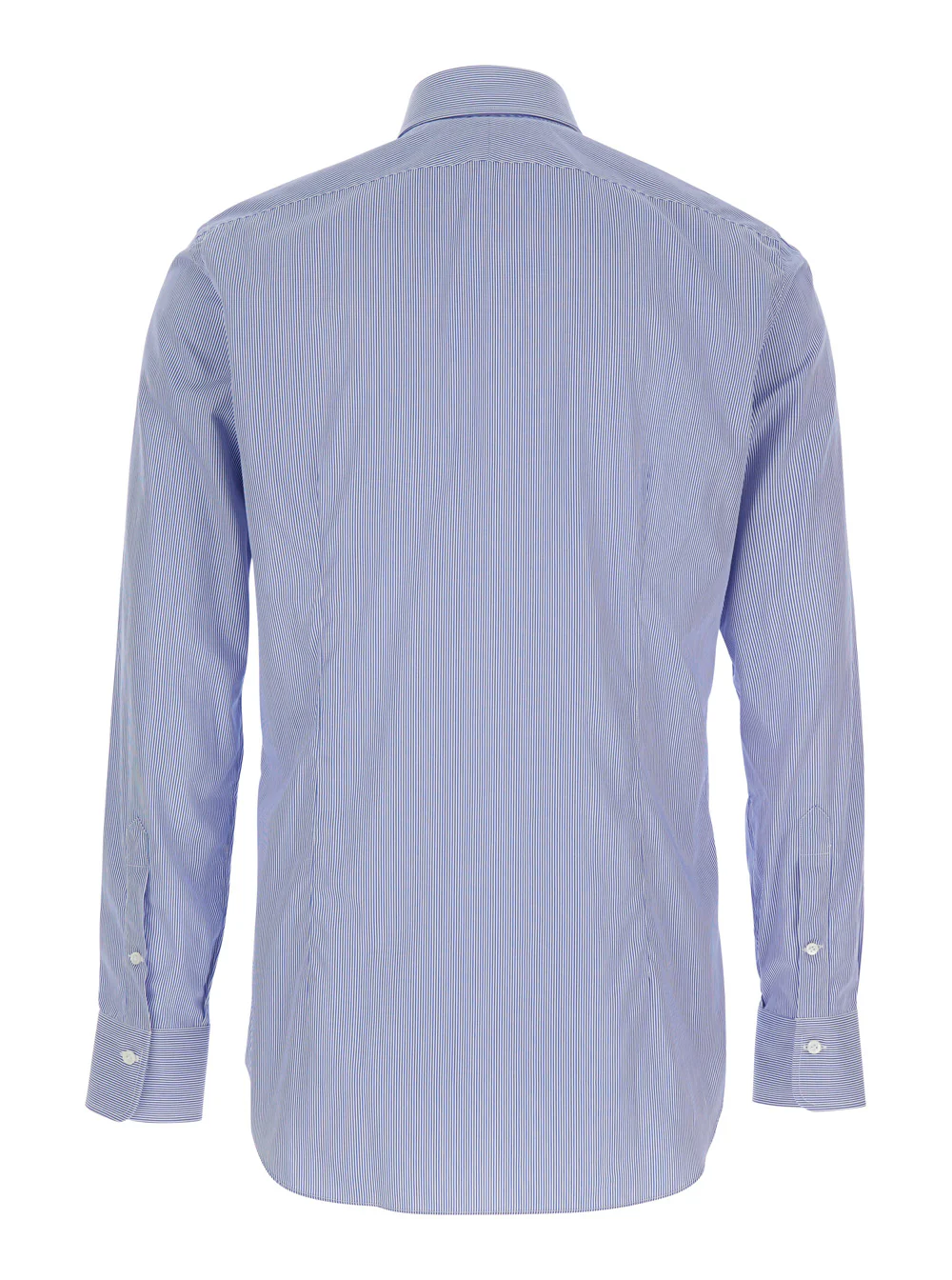 Gherardi Blue Shirt with Classic Collar and All-Over Striped Motif in Cotton Man Light Blouses